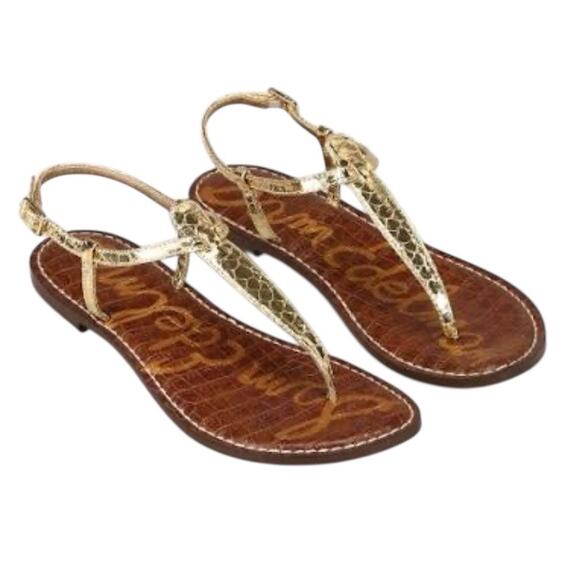 Sam Edelman Gigi Thong Sandals in Gold Metallic Python Print Leather Size 7 - Picture 1 of 8